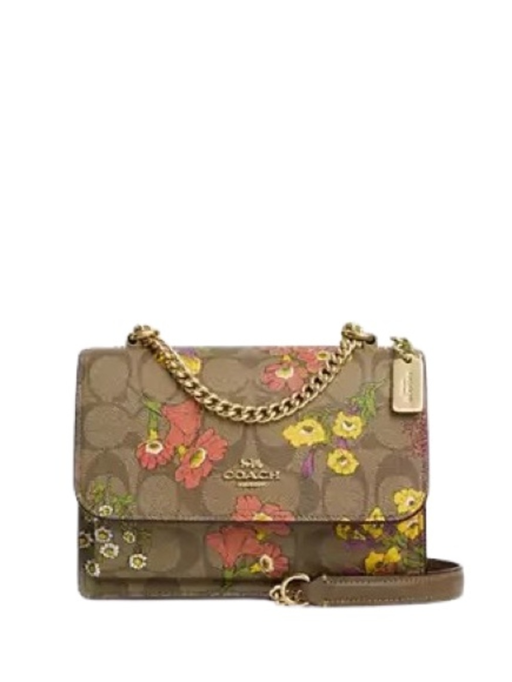 Coach Brown Signature Floral Chain Crossbody Bag